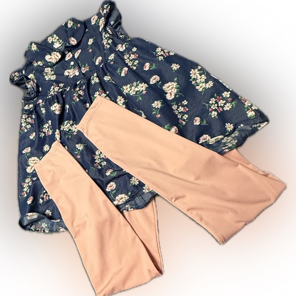 kids floral print and preplum blouse and leggings set - Picture 1 of 2